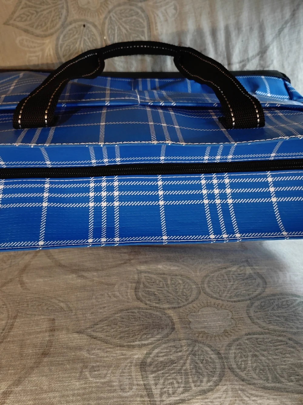 Scout Blue Plaid Shoulder Tote with Black Handles & Top Zipper - Picture 5 of 5